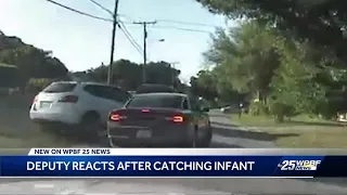 Deputy reacts after catching infant thrown by suspect