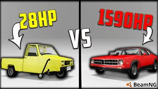 Lowest Horsepower VS Highest Horsepower - BeamNG