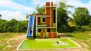 Building A Modern 3 Story Mud Villa House, Design Water Slide To Beautiful Underground Swimming Pool