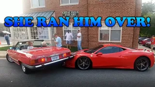 driver runs over cyclist! **supercars vs idiots**