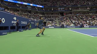 2018 US Open Final: Amazing point by Novak Djokovic against Juan Martín del Potro. Court Level View