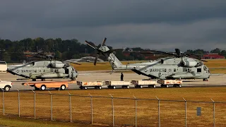 Two CH-53E Super Stallions warming up/idling for 4 minutes