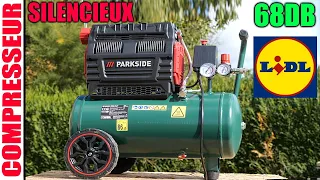 LIDL compresseur silencieux PARKSIDE PSKO 24 B2 sans huile 24L 1,5kw QUIET COMPRESSOR scheppach