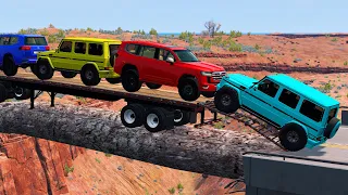 Flatbed Trailer Toyota LC Cars Transportation with Truck - Pothole vs Car #03- BeamNG.Drive