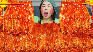 [Mukbang ASMR] HOT SPICY ENOKI MUSHROOMS 🔥 RECIPE WITH Buldak FIRE SAUCE Eatingshow Ssoyoung