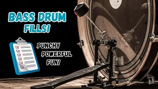 🎶 Three BASS DRUM FILL patterns for a beginner drummer!  Full tutorial, practice guide and notation