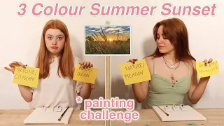 TWIN TELEPATHY 3 COLOR PAINTING *Summer Sunset Art Canvas Paint Challenge!! | Ruby and Raylee