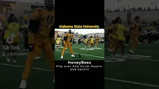 Honeybeez do a stunt flip over the ASU Live 5 Drum Majors and a split 🔥