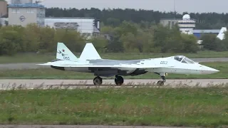 Su-57 053 departure Ramenskoye airfield 2019 Gromov Flight Research Institute