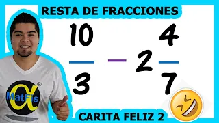 Resta fracción mixta y fracción comun  Método carita feliz video 2 | Alfa MatFis