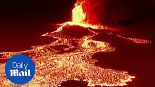 Drone footage captures hellish scenes above La Palma volcano eruption