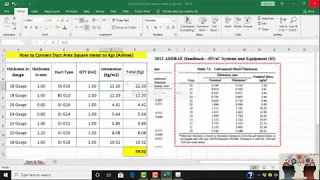 Duct Area Calculations Square meters to Kilogram/Kgs by Excel Sheet | Ashrae standards HVAC system