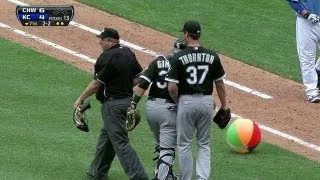 Beach ball interrupts Butler's at-bat