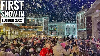 London Christmas Evening Lights Tour | London Snow in Covent Garden | London Winter Walk [4K HDR]