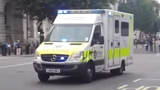 Different emergency vehicles responding in London including two-tone ambulance