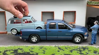 1:18 Dodge Ram 1500 SLT 5.7 HEMI 4x4 Quad cab short box 2002, blue - Welly [Unboxing]