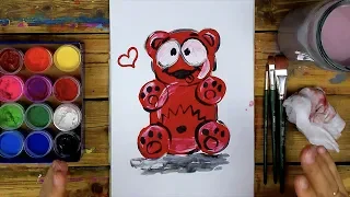 Как нарисовать Медведя ВАЛЕРУ красками ГУАШЬ