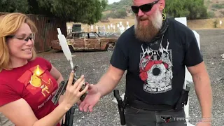 Elizabeth Keller shoots Josh Barnett's 44 Auto Mag from Sudden Impact.