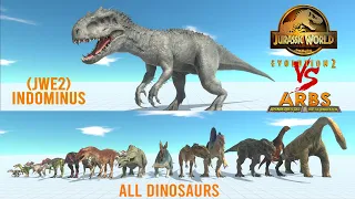 (JWE2) INDOMINUS REX v2.0 vs ALL DINOSAURS - Animal Revolt Battle Simulator