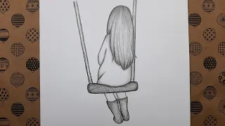 Beautiful and Easy drawings, How To Draw A Girl With Her Back Turned Sitting On A Swing