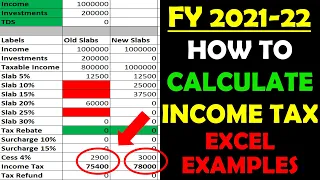 How To Calculate Income Tax FY 2021-22 Excel Examples | Income Tax Calculation FY 2021-22