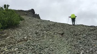 Steep scree climb near Múlaskáli in Iceland