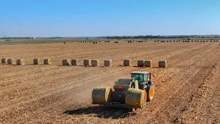 Laying Down Multiple Cornstalk Bales at Once!