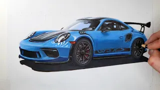 Speed Drawing - Porsche 911 GT3 RS  - How To Draw Realistic Cars