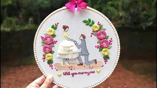 Hand Embroidery Hoop Art with Free Pattern/ Couple Hoop Embroidery/ Gossamer