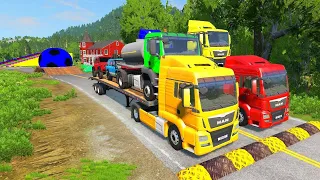 TRANSPORTING PIXAR CARS & FRUITS WITH COLORED & JOHN DEERE vs CLAAS vs TRACTORS - BeamNG.drive #962