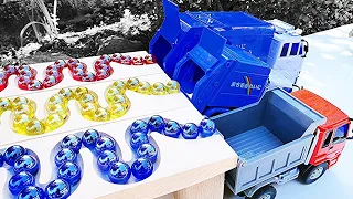 Satisfying Marble Run Race ASMR 〇 HABA Triple Wave Slope, Dump Truck & Garbage Truck #3