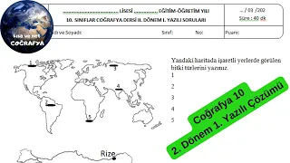 Coğrafya 10 2. Dönem 1.Yazılı Örneği Çözümü