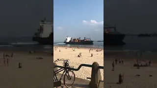 Container ship Valdivia came very close to the beach at Vlissingen, Netherlands