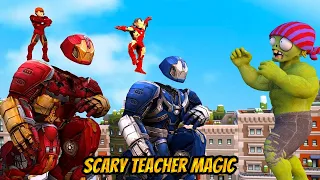 Avenger Iron Man Becomes Hulkbuster vs Zombies - Scary Teacher 3D Protect City