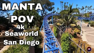 Manta POV | Front Row 4k 60fps | Seaworld San Diego | Mack Multi launch Coaster