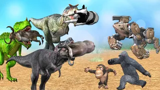 Trans Gorilla vs Dinosaurs amazing fight || Cartoon Gorilla saves animals video @MrLavangam