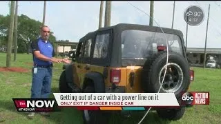 How to get out of a car with a power line on it