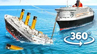 VR 360 Titanic Crew Rescue on Queen Mary 2 - Titanic Sinks