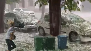 Giant hailstorm hit Bordeaux France, destroyed cars and trees!