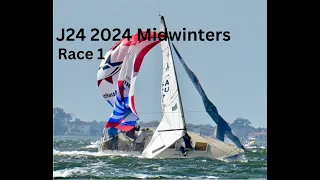 J24 2024 Midwinters Race 1, Heavy air racing 30 gusting to 40 knots with onboard crew discussion.
