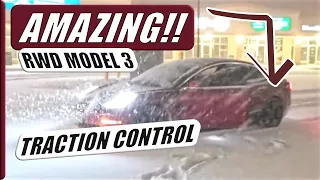 AMAZING Tesla Model 3 RWD in Canadian Snow Storm can't Spin Out