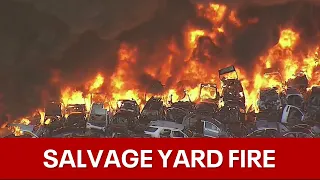 Grand Prairie auto salvage yard fire sends thick black smoke into air