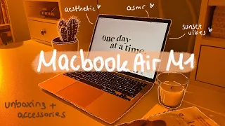 ✨🌻 macbook air m1 (gold) unboxing | sunset vibes + essential accessories