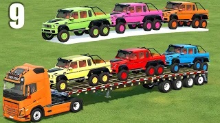 TRANSPORTING & PARKING ! LUXURY COLORED MERCEDES TRUCKS ON LOW LOADER ! Farming Simulator #9