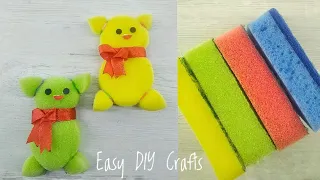🐻TOO EASY AND CUTE to make a teddy bear out of dish sponge 🧸💗 Easy DIY Crafts 🐻💗🧸