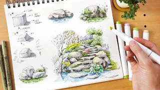 How to Draw Rocks with Pen and Markers | Tutorial