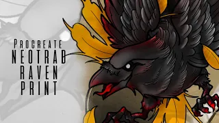 PROCREATE TIMELAPSE | Neotraditional Raven Design