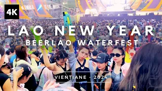 LAO NEW YEAR 2024 - ປີໃໝ່ Beerlao Waterfest - Vientiane  - ໂຊກດີປີໃໝ່ - Songkran - 4K - 60 fps