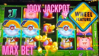 100X WHEEL FEATURE JACKPOT ON MAX BET. HIGH LIMIT HUFF N MORE PUFF (tough night)