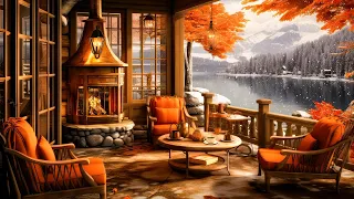 Warm Winter Jazz Relaxing Music with Cozy Porch Ambience & Crackling Fireplace for Study, Unwind